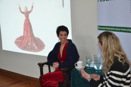Kirstie Macleod and Emma Bovill talking about ‘The Red Dress’ global embroidery project during the Dulverton Exmoor Literary Festival.