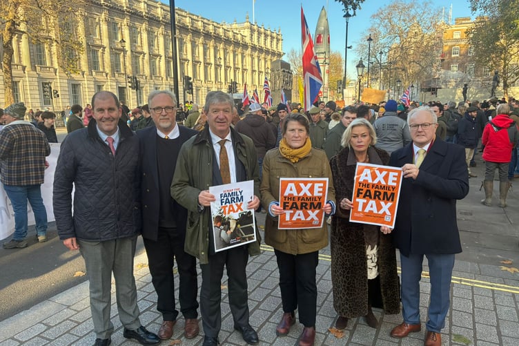 West Somerset MP Rachel Gilmour (second right) campaigning in Westminster for farmers before Wednesday's Budget.