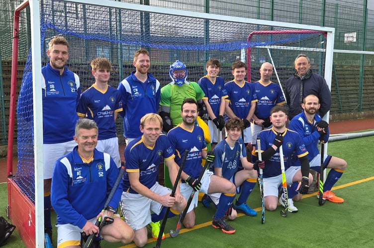 Minehead Hockey Club men's 2nd XI, back left to right: Dom Bowden, Sam Cobb, Chris Weetch, Adrian Bagg, Albert Vickery, John Clegg, Paul Jones, Andrew Speed (coach); front: Ash Tisshaw, Scott Fewings, Joe Bolton (capt), Ben Cobb, Lawrence Taylor, Morris Burrough.