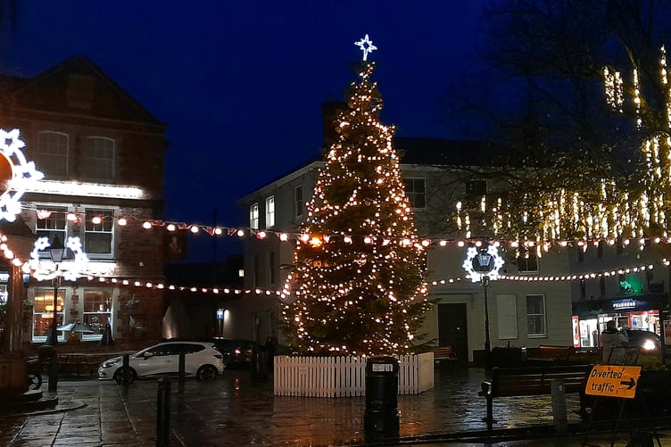 Minehead town centre is illuminated for the Christmas season.