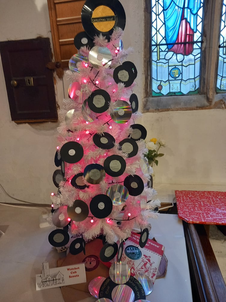 Watchet Cub Scouts produced a disc-laden entry for St Decuman's Christmas tree festival.