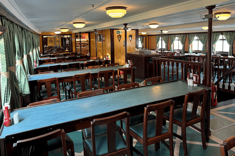 Waverley's dining saloon, where 13 window frames need replacing, help to create a period feel.