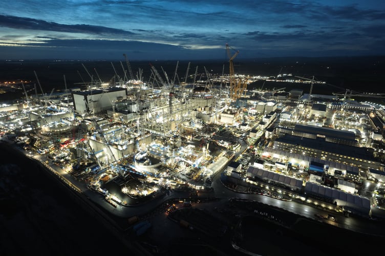 Hinkley Point C seen at night, when many of the major construction milestones are reached.