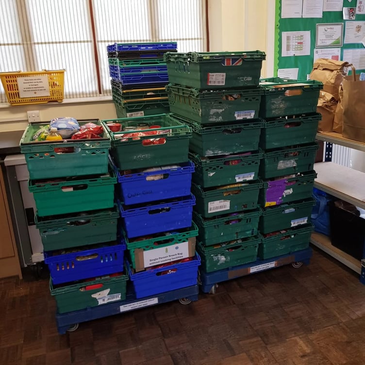 Some of the donations for West Somerset Food Cupboard raised by a Tesco FareShare campaign in Minehead.