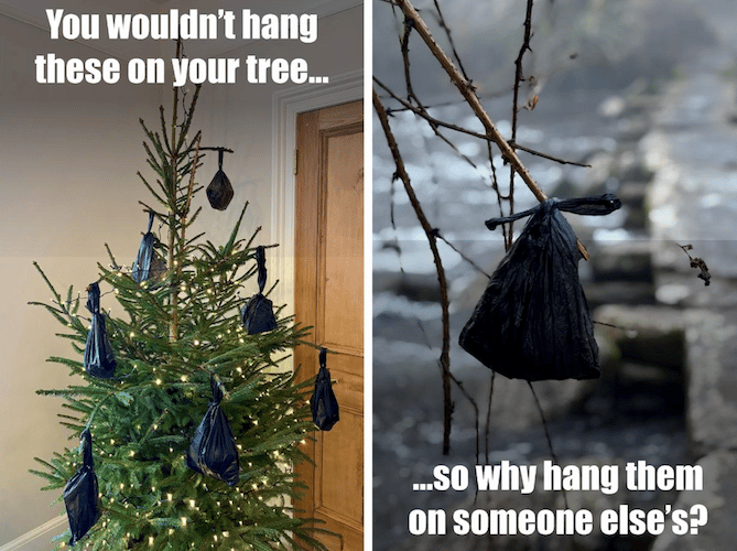 Exmoor National Park Authority is running a campaign to discourage dog waste bags from being left on tree branches.