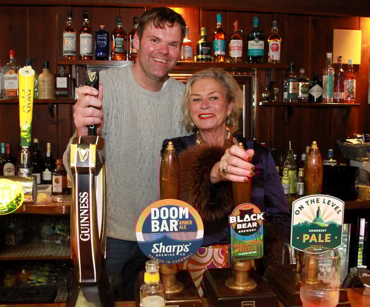 Butchers Arms landlord Nick Moores with local MP Rachel Gilmour on opening night.