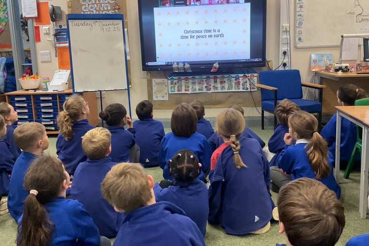 Some of the 6,000 pupils taking part in the Diocese of Bath and Wells collective worship.