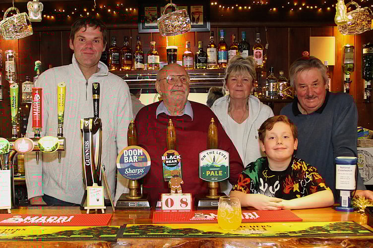 Four generations of the Moores family in the Butchers Arms, Carhampton, (from left) Nick, his grandfather Rex, parents Tina and Frank, and son Jasper.