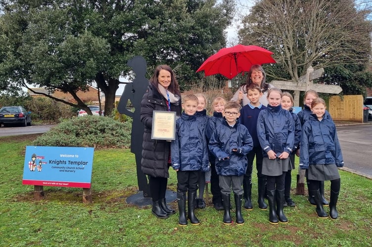 Knights Templar School pupils try out their waterproofs and wellies with headteacher Laura Weaver and Fiona Payne from Watchet Visitor Centre.