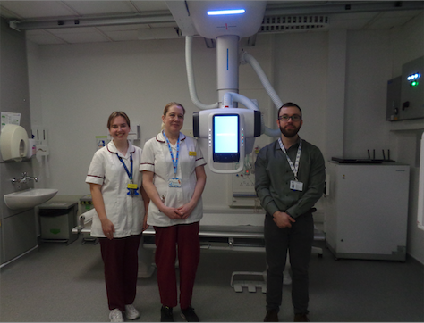 Pictured with Minehead Hospital's new X-ray equipment are (left to right) radiographers Alana O’Malley and Faye Bennett, and Samsung representative Ethan Jones.