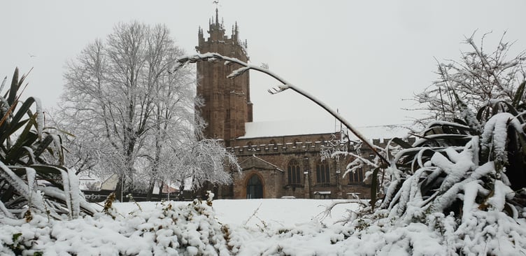 Wellington's St John's Church pictured on a cold, snowy day.