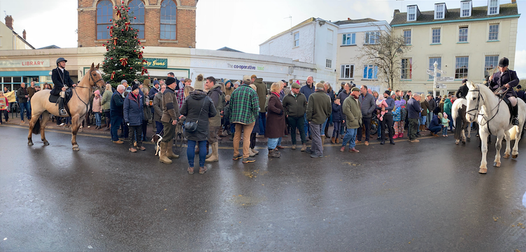 The centre of Wiveliscombe was packed with people for a hunt meet on New Year's Day.