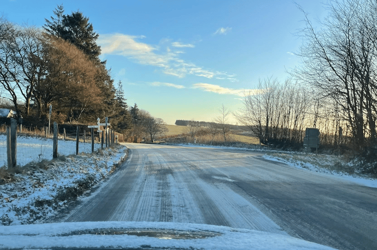 A snow covered Exmoor road at Heathpoult, near Wheddon Cross, on Saturday.