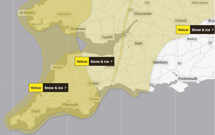 A Met Office snow and ice warning has been extended until Tuesday.