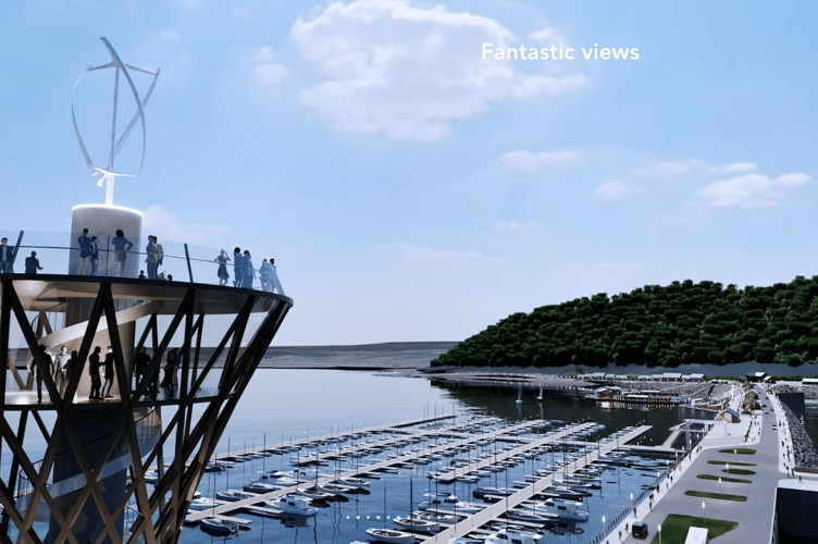 An observation tower would give views over a marina and other infrastructure proposed as part of a West Somerset Tidal Lagoon.