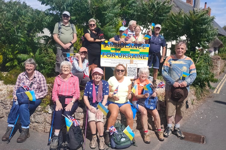 Members of the Williton Friday Walking Group who held a sponsored walk to raise money for the Ukraine ambulance.