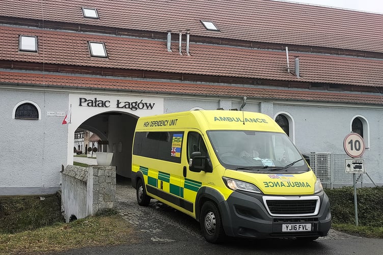 The West Somerset-funded ambulance in Poland before being taken to the frontlines in Ukraine.
