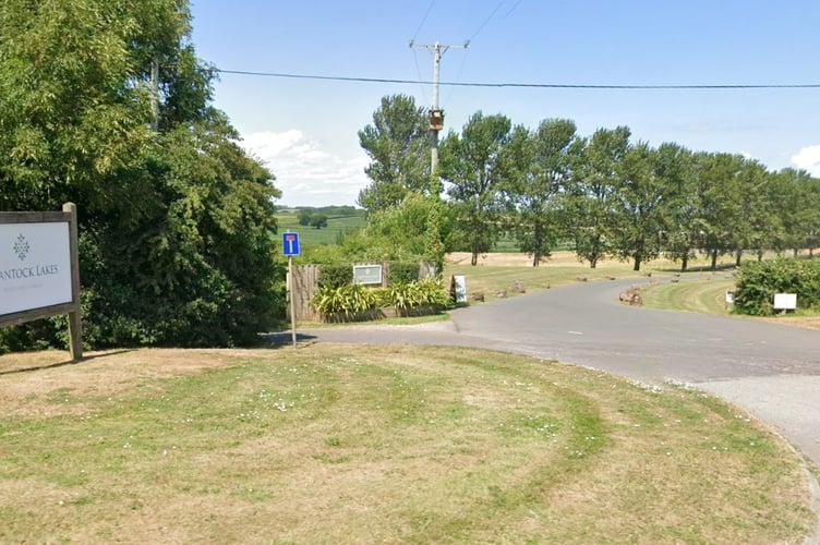 The entrance to Quantock Lakes off the A39 near Nether Stowey.