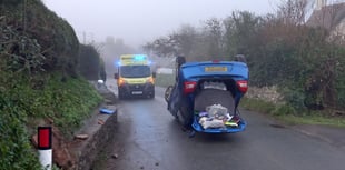 Crash car flips on to its roof