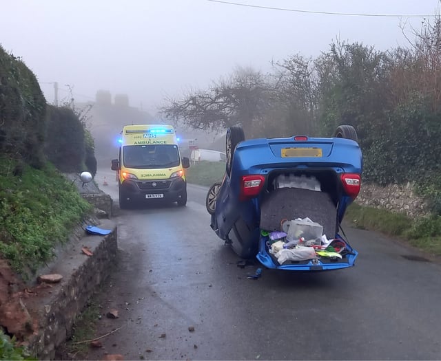 Crash car flips on to its roof