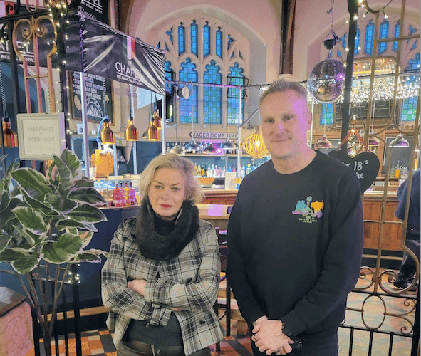 MP Rachel Gilmour meeting Steve Elliott, in The Chapel public house, Cotford St Luke.