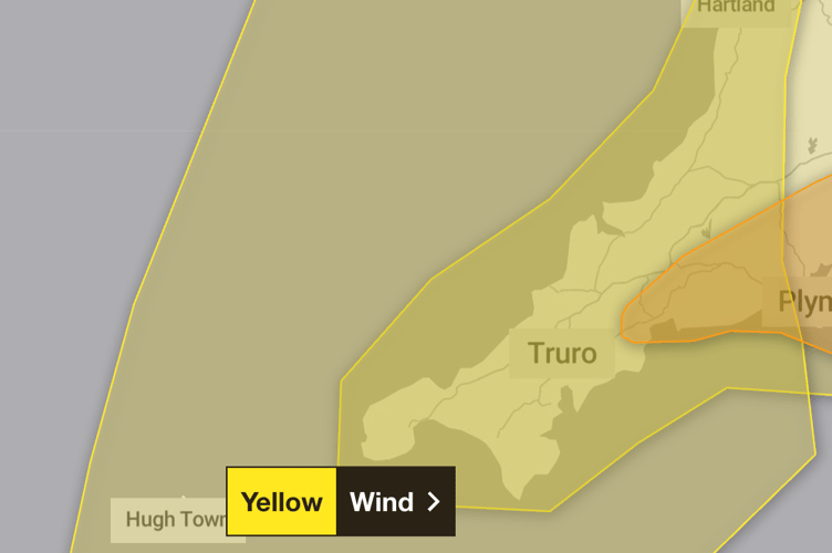Met Office weather warning for wind in Devon and Cornwall (Picture: Met Office)