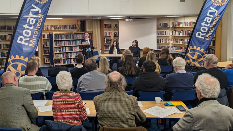 Youngsters taking part in Minehead Rotary's 'Youth Speaks' contest.