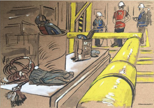 A Wansbrough Paper Mill scene painted by Alison Jacobs is one of the works in an art exhibition in Watchet marking the 10th anniversary of the mill's closure.