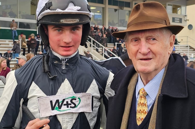Rian Corcoran, left, with the maestro Martin Pipe - the conditional jockey will now run in the race named after the former trainer