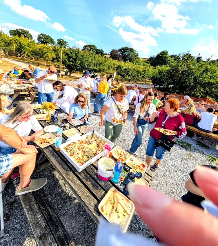 A barbecue in celebration of Ukrainian Independence Day held at Torre Cider Farm, Washford, and organised by Kate Kennedy.