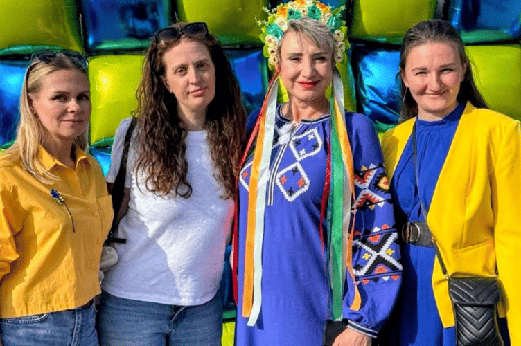 Watchet Welcome Hub manager Kate Kennedy (second left) with Svitlana, Iryna, and Victoria.