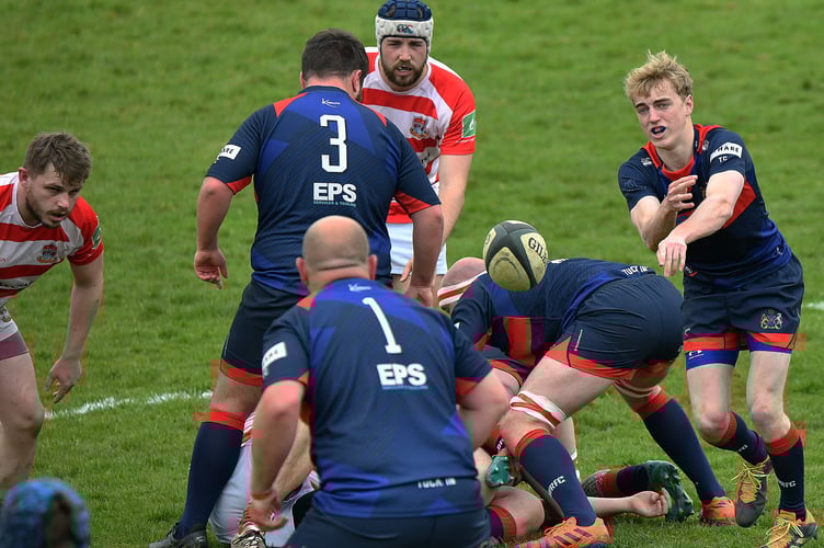 Richard Baker (right) - two tries for Wiveliscombe  