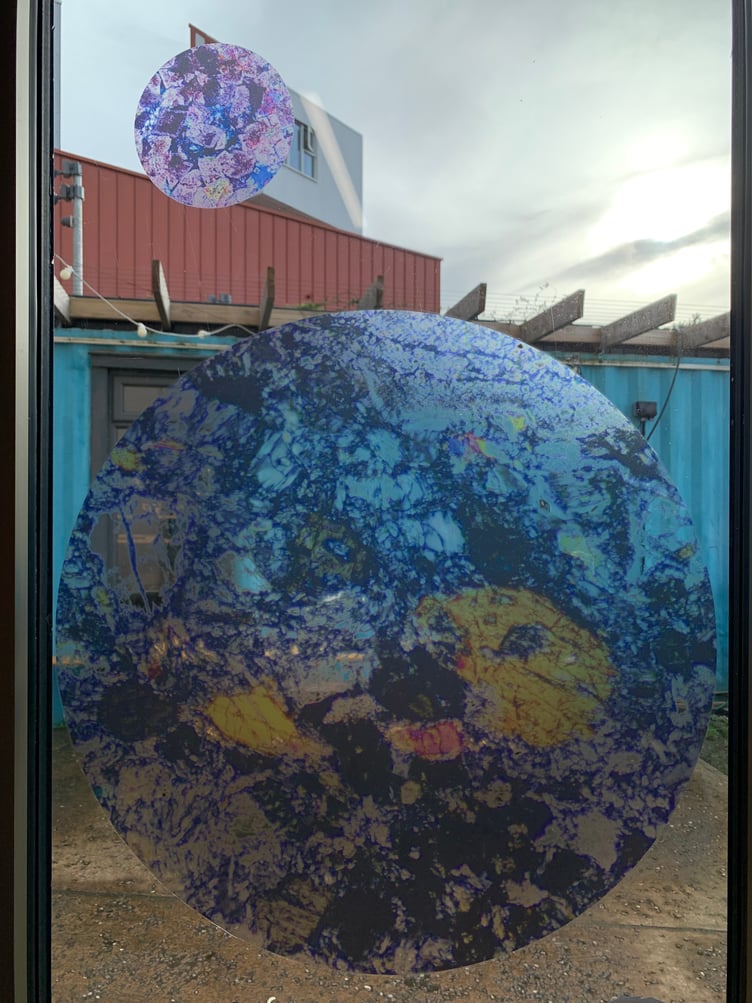 Crystals enlarged for the 'Refraction' exhibition on Watchet's East Quay.