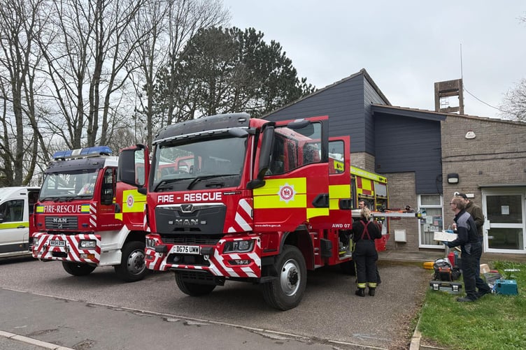 Nether Stowey firefighters check out their new engine shortly before using it for the first time to tackle a chimney fire in Kilve.