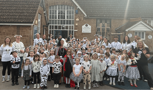 Old Cleeve First School saw 104 Dalmatians - not 101 - take part in this year's World Book Day.