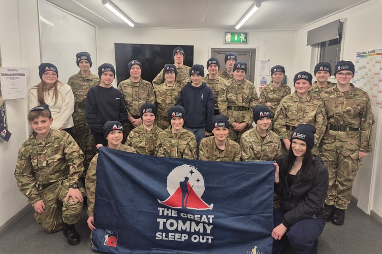 Some of the Doniford Army Cadets who are taking part in a sleep out challenge to support homeless military veterans.