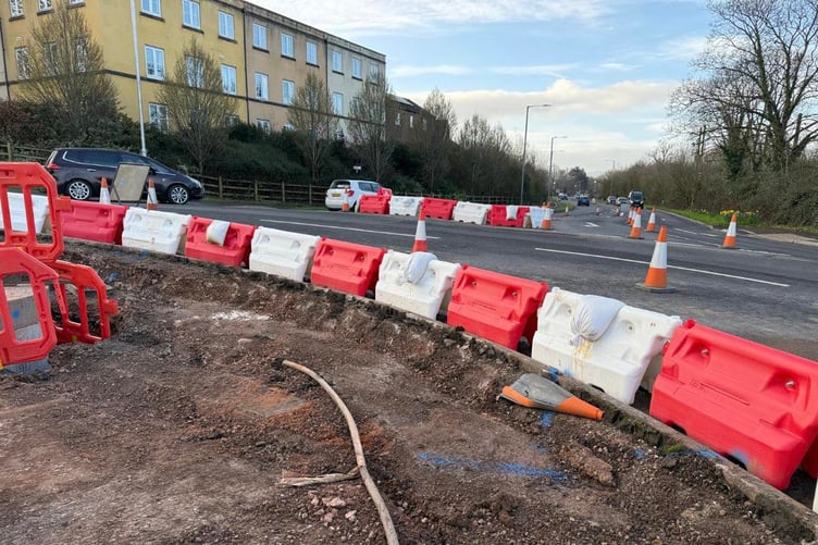 Work ongoing on the A358 Staplegrove-Silk Mills roundabout, in Taunton.