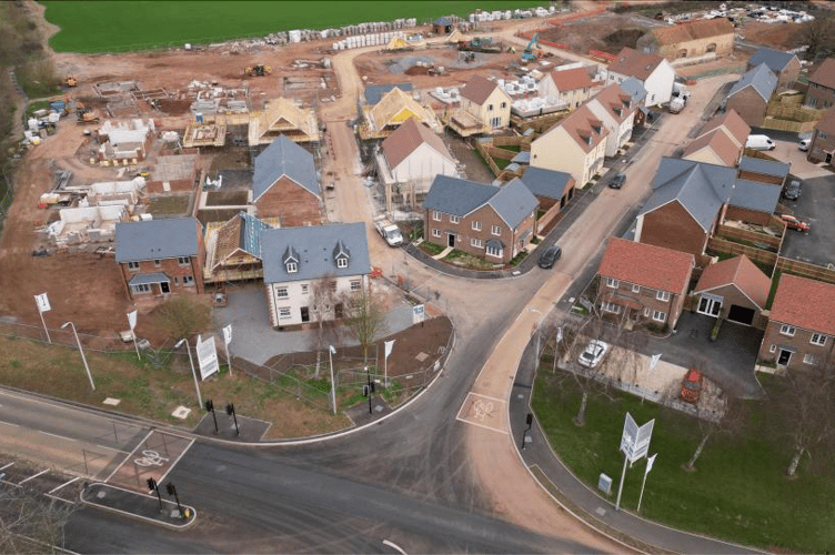 The entrance to the Cricketer Farm development in Nether Stowey, pictured during construction.