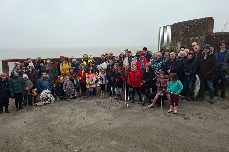 Some of the volunteers who took part in Watchet's first beach clean of the year.