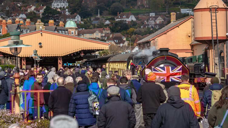 Steam train enthusiasts take the opportunity to get a close look at 'Victor' at Minehead Station. PHOTO: Mike Lanning.