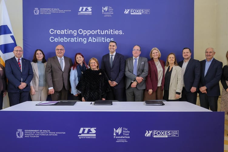 The signing ceremony in Malta for an agreement between the island nation and Minehead's Aurora Foxes training college for young people with learning difficulties.