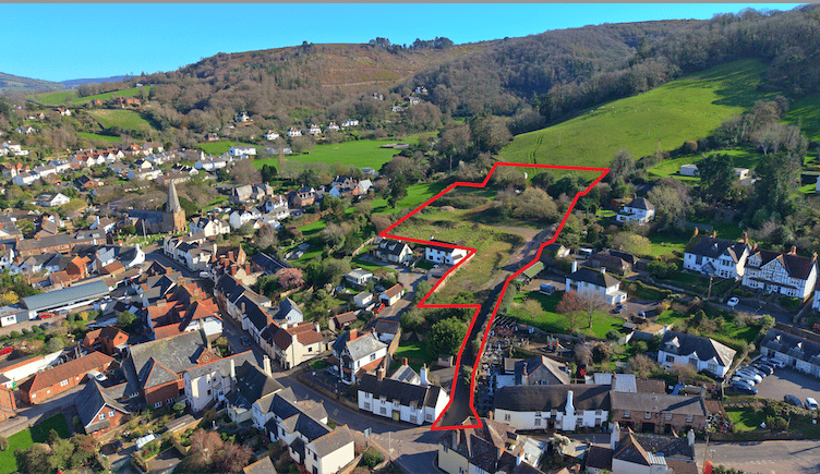 Outlined in red is an historic Porlock abattoir site which is now up for sale for housing development.