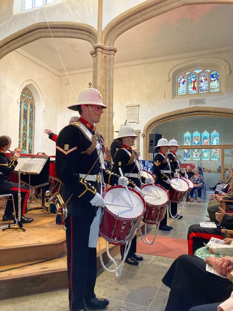 The Band of the Royal Marines Lympstone during their last visit to Wiveliscombe in 2024.