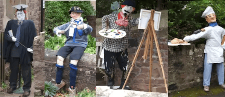 Some of the scarecrows from Wootton Courtenay's last competition in 2010.