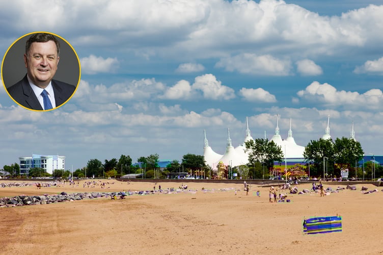 Butlin's Minehead resort with Shadow Chancellor Mel Stride inset, who visited the company last week to discuss the impact of Government business taxes.