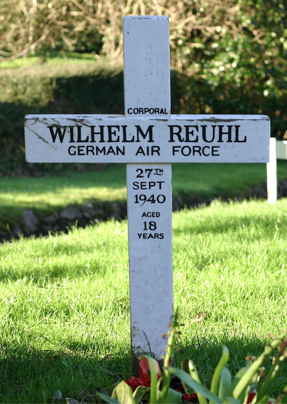 A marker on the grave in Porlock of a German airman killed in WW2.