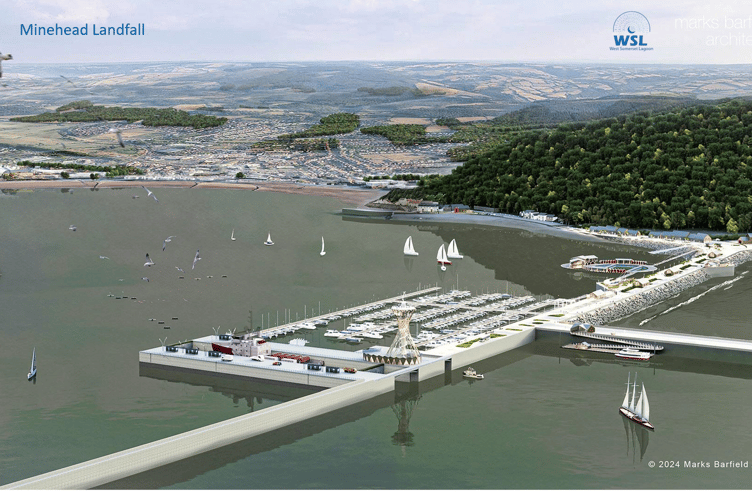 The proposed West Somerset Lagoon showing the eastern landfall with North Hill and Minehead beyond