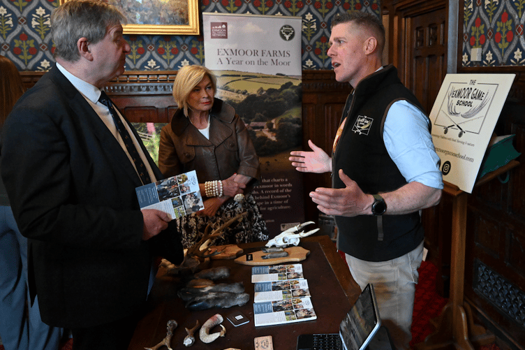 MP Rachel Gilmour with Alastair Carmichael at the Exmoor Game School stand in the 'Flavours from Exmoor' event held in the House of Commons.