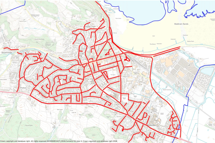 Minehead Town Council's map of its street weed control programme.