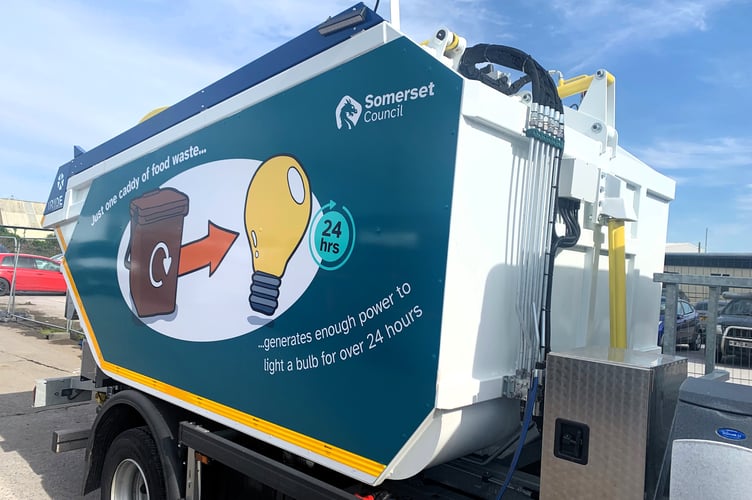 A clear message seen on one of the new SUEZ food waste trucks in Somerset.
